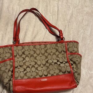 Coach burnt orange and Tan Signature Tote